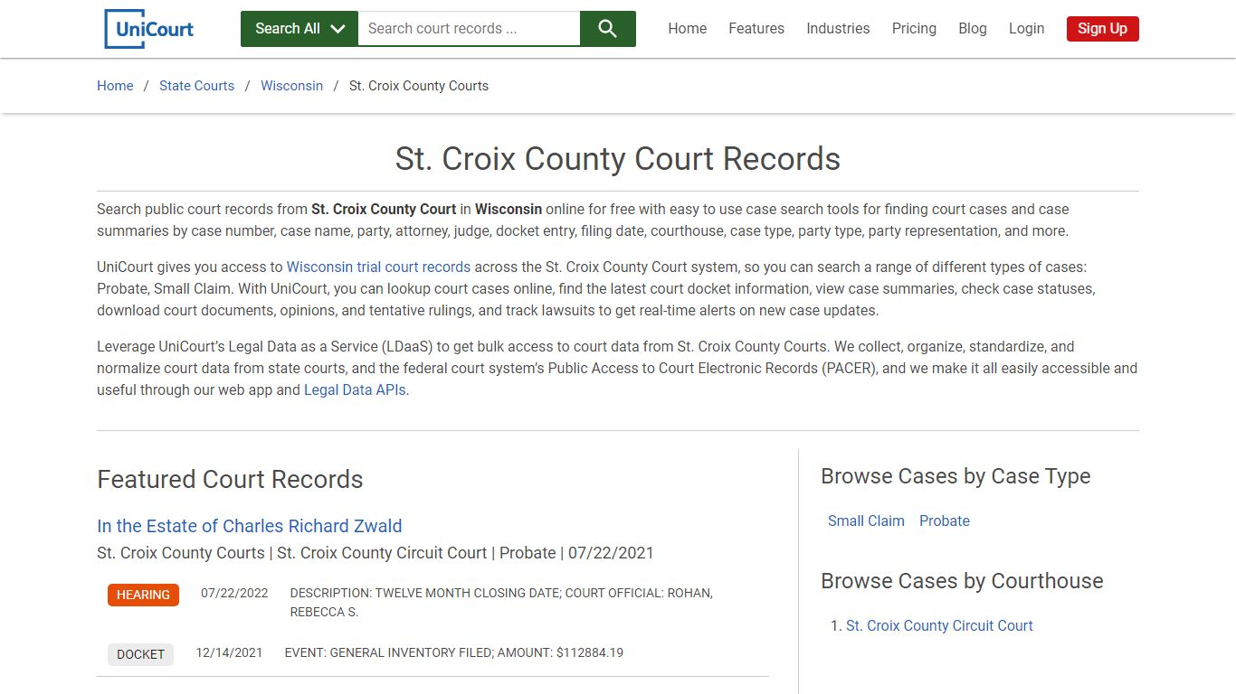 St. Croix County Court Records | Wisconsin | UniCourt